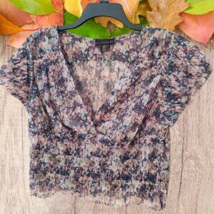 HOUSE OF HARLOW 1960 WOMEN SHORT SLEEVE SHIMMER CROP TOP - SIZE LARGE